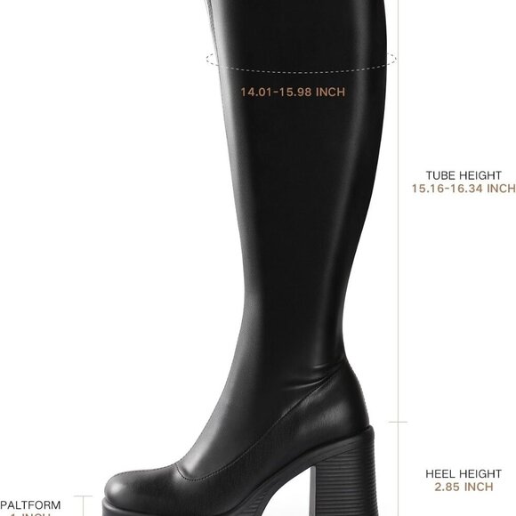 Knee High Platform Boots Women Chunky Heel Side Zipper Long Pu Size 8 Black - Picture 2 of 6